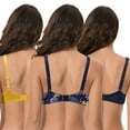 thumbnail image 2 of Curve Muse Women's Plus Size Underwired Unlined Balconette Cotton Bra-3Pack-Navy Print,Navy,Yellow-42D, 2 of 7