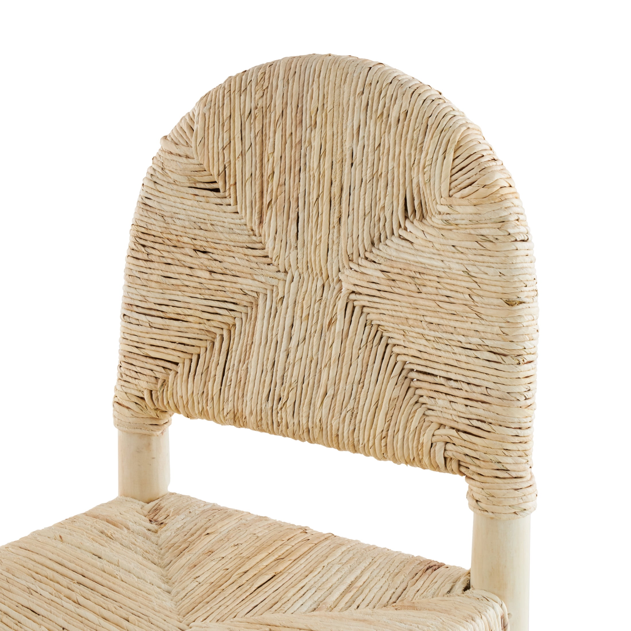 DecMode Wood Handmade Art Deco Dining Chair with Woven Banana Leaf Seat, Set of 2, Cream