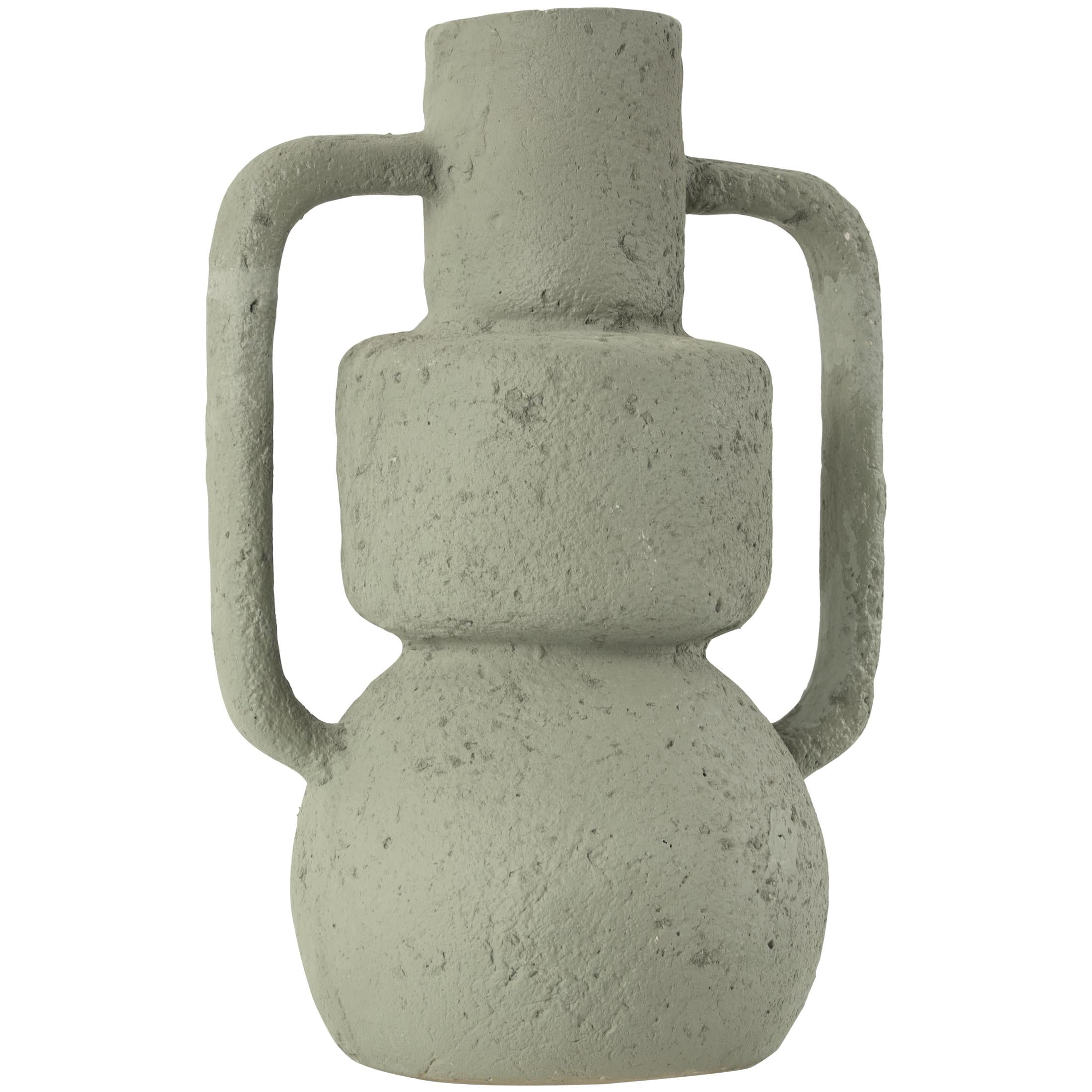 DecMode 14" Abstract Textured Light Gray Paper Mache Vase with Squared Handles