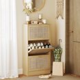 thumbnail image 2 of HOMCOM Rattan Shoe Storage Cabinet Organizer with 3 Flip Drawers, Oak, 2 of 9
