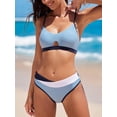 thumbnail image 5 of Blue V-Neck Bikini Bralette & Colorblock Bottoms Set, 5 of 5