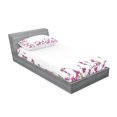 thumbnail image 2 of Ambesonne Spring Fitted Sheet & Pillow Sham Set, Fuchsia Tones Branches Look, Twin, Taupe Grey Magenta White, 2 of 2