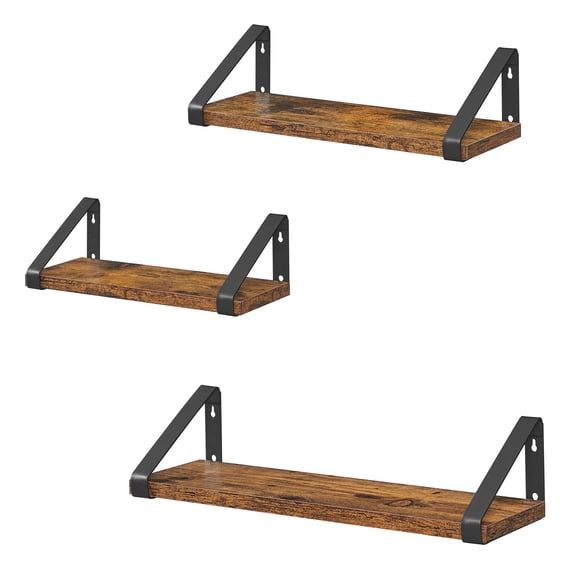VASAGLE Wall Shelves, Industrial Floating Shelves Wall Mounted, Set of 3, 2 Mounting Ways, Shelves for Wall, for Living Room, Bathroom, Kitchen, Rustic Brown and Ink Black ULWS33BX