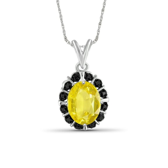 JewelersClub Silver Necklaces for Women –Silver Necklace for Women .925 Sterling Silver – Yellow Sapphire Necklace Centerpiece, Black Diamond Accents – Hypoallergenic Pendant