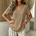 thumbnail image 5 of Summer Cotton and Linen Shirts for Womens Plus Size Casual Tops V-Neck Bandage Short Sleeve T-Shirts And Linen Blouse, 5 of 8