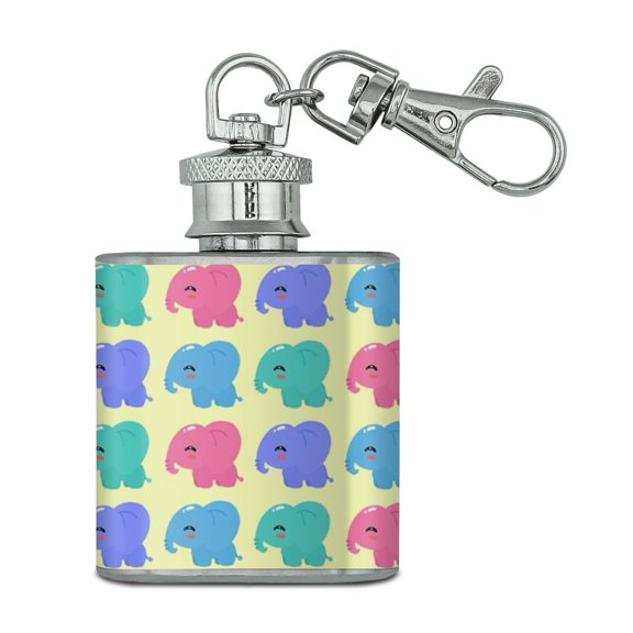 Cute Kawaii Baby Elephants Pattern Stainless Steel 1oz Mini Flask Key Chain