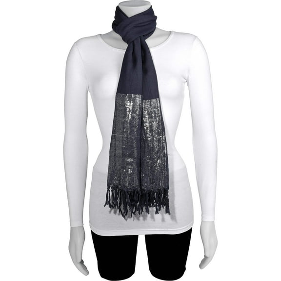 Fashion Charcoal/Metallic Silver Fashion Scarf (62 X 26) Made In India gm13091