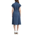 thumbnail image 3 of INSPIRE CHIC Women's Denim Casual Button Down Short Sleeves Belted Midi Dress M Dark Blue, 3 of 6