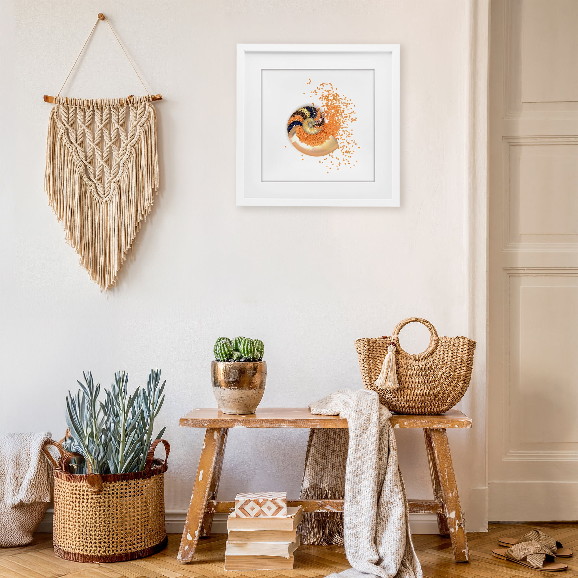 Stupell Industries Orange Nautilus Spiral White Framed Print Under Glass, design by Beth Adoette