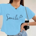 thumbnail image 2 of MIXUE Womens Summer Tops Letter Print Round Neck Short Sleeve Loose Casual Shirts For Women Tee Shirts Daily-Wear,Blue,L, 2 of 4