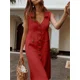 thumbnail image 3 of Elegante vestido informal de retazos con doble bolsillo para mujer, vestido de viaje diario de Color sólido, vestido cárdigan de un solo pecho con solapa, 3 of 5