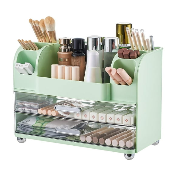 Organizador de maquillaje UFORU con 2 cajones grandes, color verde