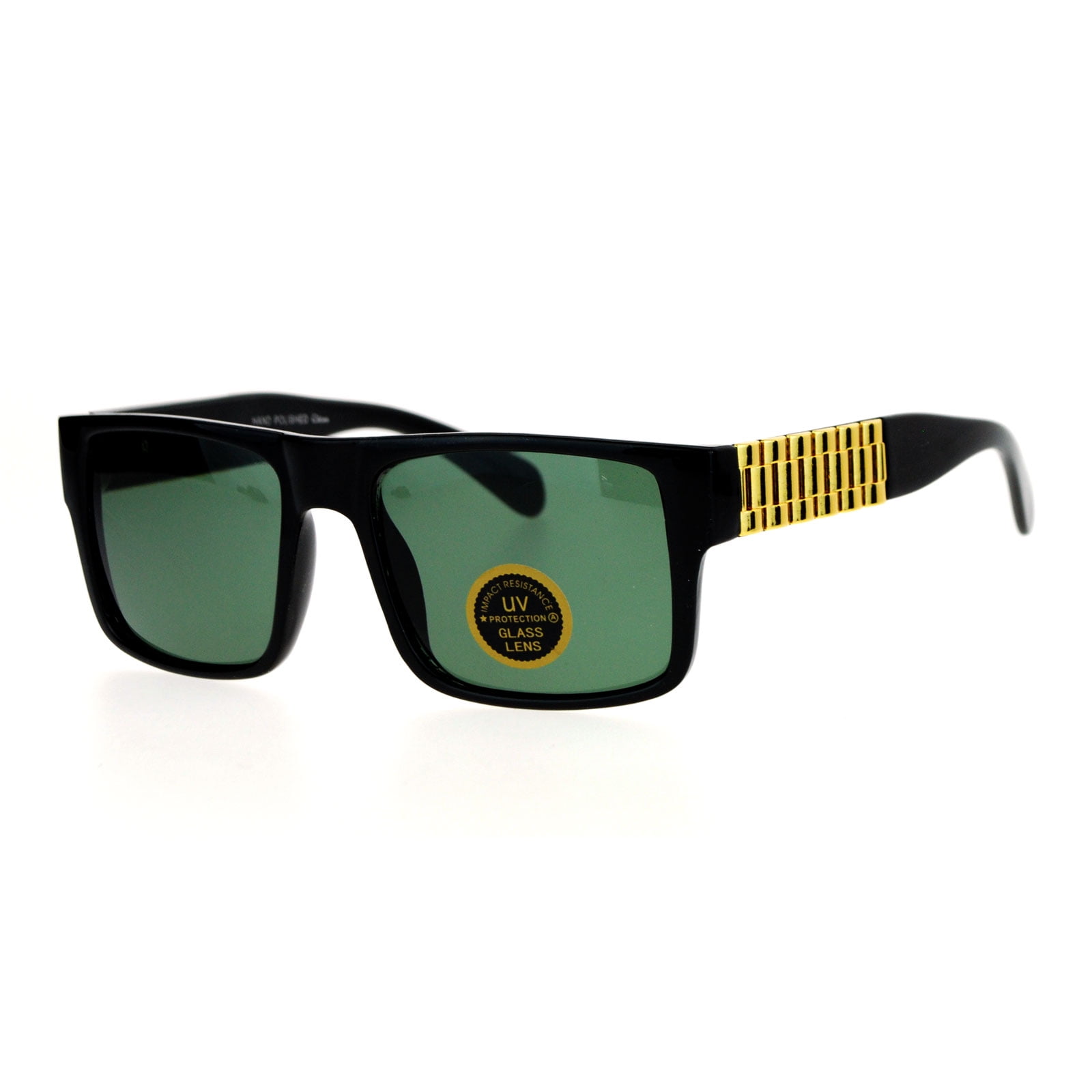 SA106 Mens Glass Lens Metal Chain Arm Flat Top Rectangular Sunglasses