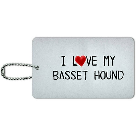 Basset Hound Luggage Tag Graphics and More I Love My Basset Hound Written on Paper ID Tag Luggage Card for Suitcase or Carry-On ()