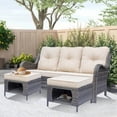 thumbnail image 2 of Fulljojor 3 Pieces Rattan Outdoor Patio Furniture Seating Sofa and Ottoman Set, 2 of 9