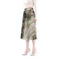 thumbnail image 3 of Khaki Green Marble Patterned Linen A-Line Midi Plisse Skirt, 3 of 5