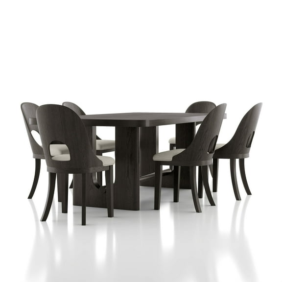 Furniture of America Lizena Solid Wood 7-Piece Dining Table Set in Ash Gray