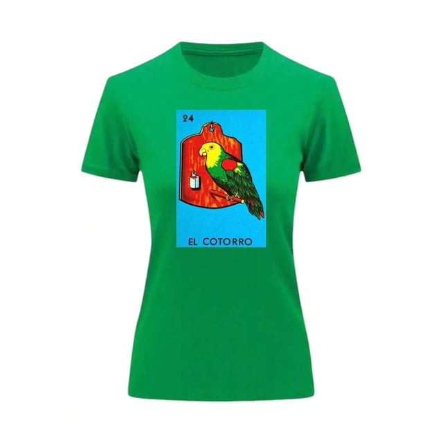 Playera Blusa El Cotorro De La Loteria Mexicana Tradicion Mexicana Color Verde Talla Mediana Marca Emil SaEs