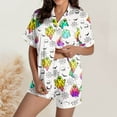thumbnail image 2 of Halloween Pajamas Women 2 Piece Pjs Set Pumpkin Graphic Button Down Short Sleeve Shirts Shorts Silk Halloween Pjs Women Pink S, 2 of 6