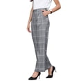 thumbnail image 4 of INSPIRE CHIC Women's Plaid Work Pant Vintage Houndstooth Wide Leg Straight Long Trousers M Black White, 4 of 5