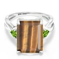 thumbnail image 2 of Gem Stone King 10K White Gold Brown Tiger Eye and Green Peridot 3 Stone Engagement Ring for Women (7.02 Cttw, Emerald Cut 14X10MM, Trillion 4MM, Size 8), 2 of 5