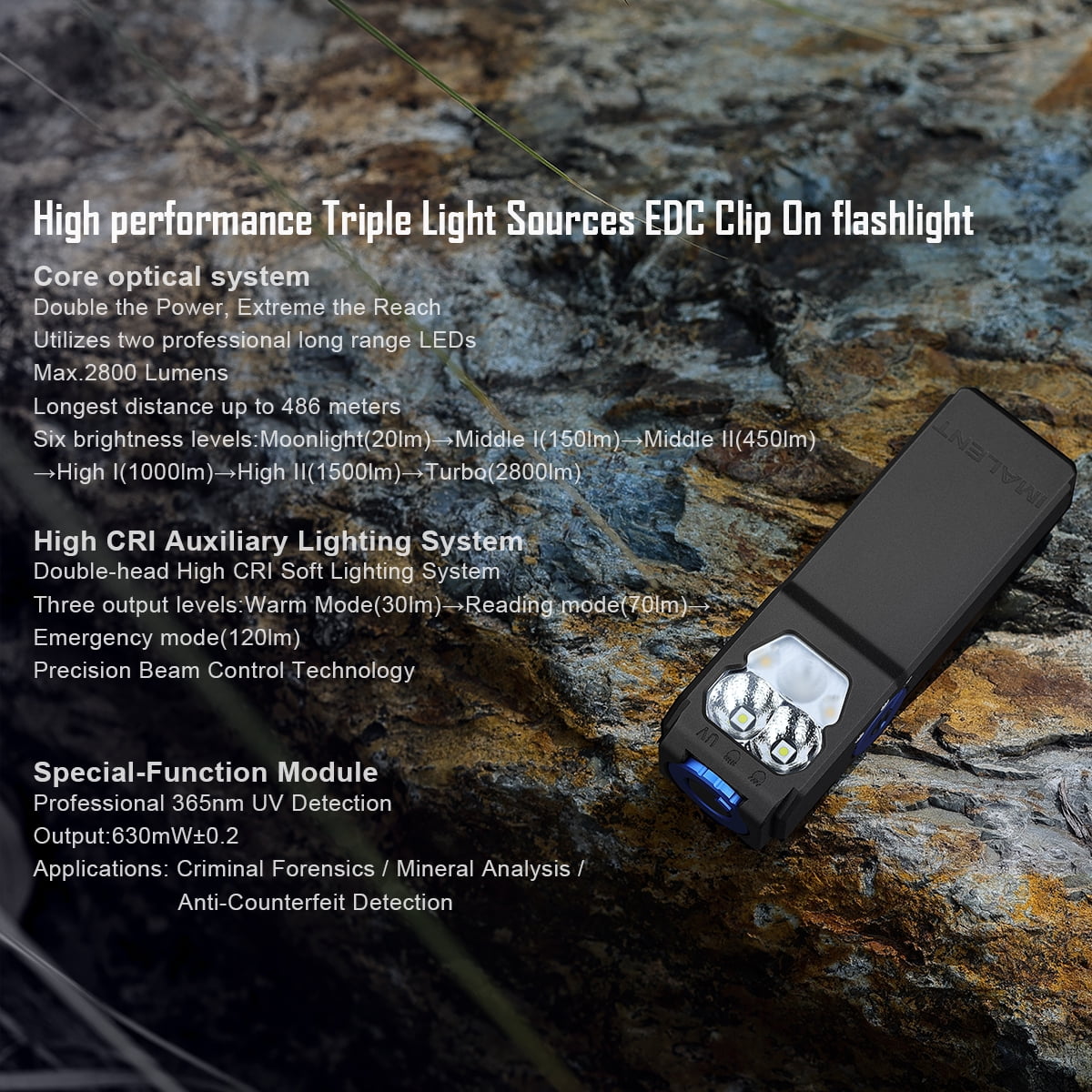 IMALENT Super Bright Rechargeable EDC Flashlight GR36 - 2800 Lumens, 486m Throw, Aerospace Aluminum, IP56 Waterproof, 1900mAh Type-C, 3 Light Sources (1-Pack)