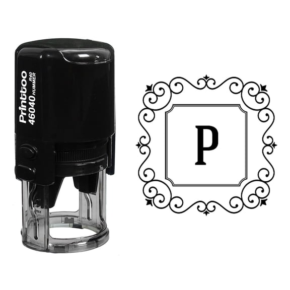 Printtoo P Alphabet Monogram Initial Square Swirl Border R-40 Self Inking Rubber Stamp Office Stationary