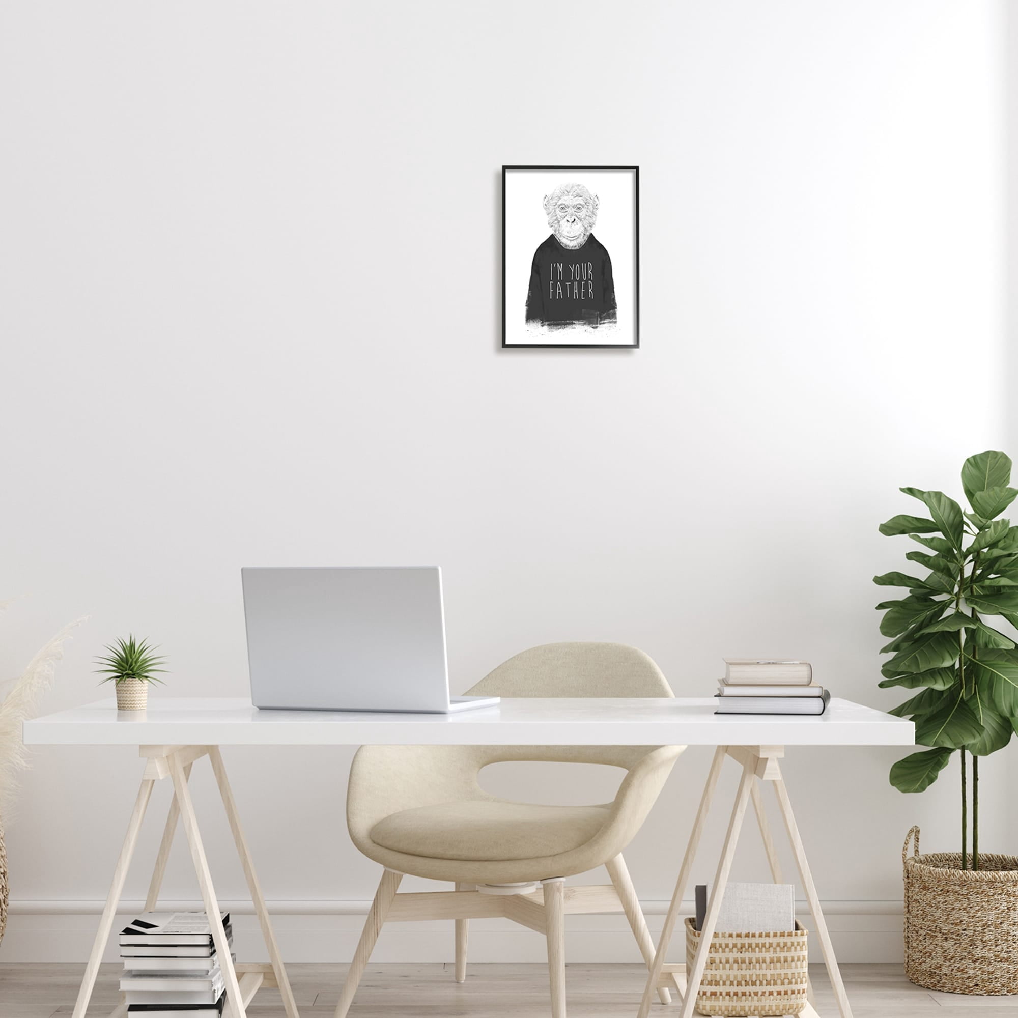 Stupell Industries Monochrome I'm Your Father Monkey Wearing Shirt Text Framed Wall Art, 11 x 14, Design by Balazs Solti