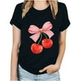 thumbnail image 5 of Rezuofi 2 Pcs Women's Graphic Vintage Tees Cherry Bow Letter Print Round Neck T Shirt Casual Summer Short Sleeve Trendy Tops, 5 of 5