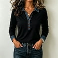 thumbnail image 5 of Long Sleeve Shirts for Women Denim Collar Trim Patchwork Tops Comfy Collared Casual Work Blouses, M, 5 of 5