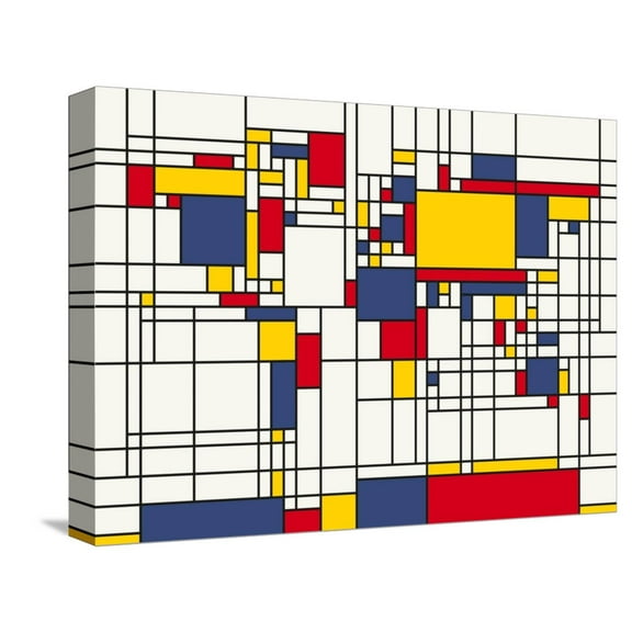 Art.com Mondrian Abstract World Map Stretched Canvas Print Wall Art by Michael Tompsett, 16" x 12"