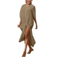 thumbnail image 2 of Haivin Woman's Solid Color Bamboo Cotton Sun Shirt with Turn-Down Collar, Lightweight Sun Protective Beach Cover-Up for Bikini and Daily Wear, 2 of 9