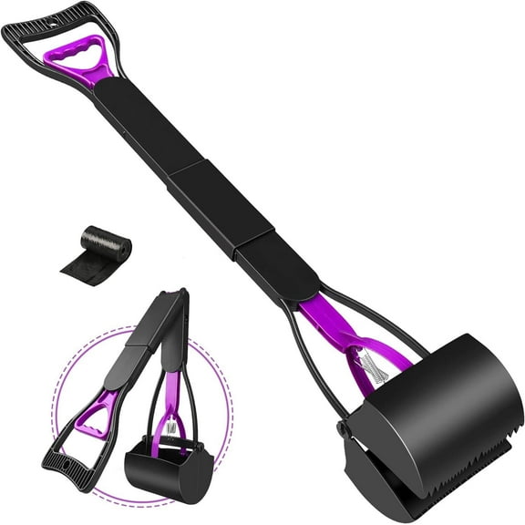 32'' Pooper Scooper for Large Small Dogs, Long Handle Dog Poop Scooper with Waste Bags, Portable Dog Poop Pick Up Tool, Folding Poop Scoop for Yard, Grass, Dirt, Gravel