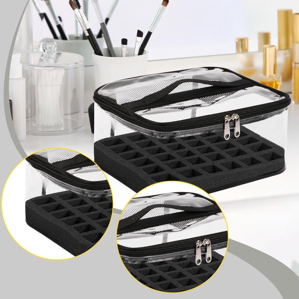 Organizador de esmaltes de uñas con capacidad para 30 frascos. Estuche de transporte versátil. Organizador de maquillaje para lápiz labial y pinceles. negro