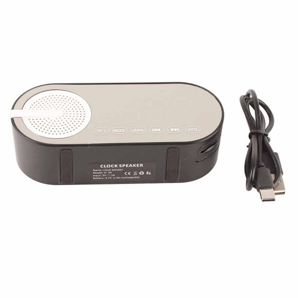 Reloj despertador digital recargable con altavoz Bluetooth 5.0, graves potentes, radio FM y luces de colores, color negro