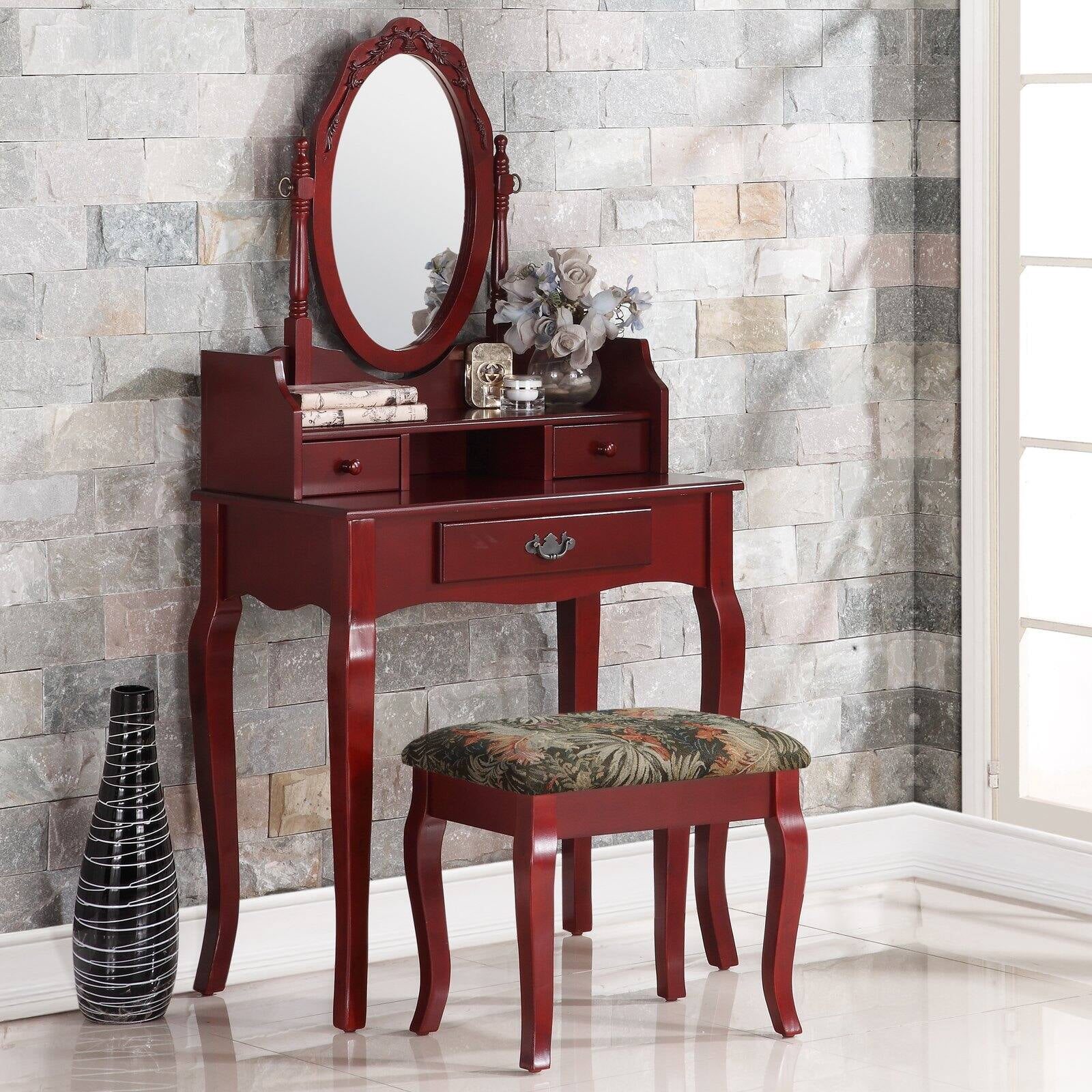 Roundhill Ribbon Wood Make Up Vanity Table And Stool Set Roundhill Ribbon Wood Make Up Vanity Table And Stool Set