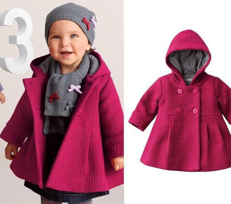 Infant Newborn Girl Winter Outerwear Hooded Coat Horn Button Jacket Kids Clothes 