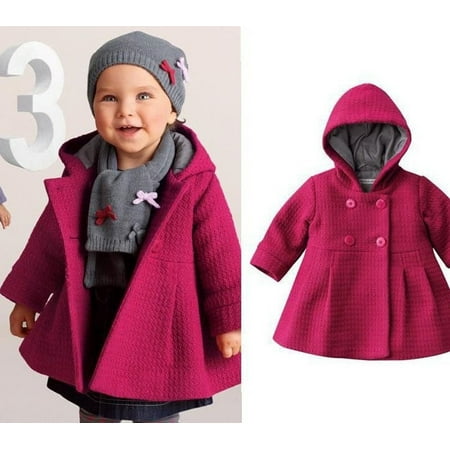 New Baby Toddler Girl Autumn Winter Horn Button Hooded Pea Coat Outerwear