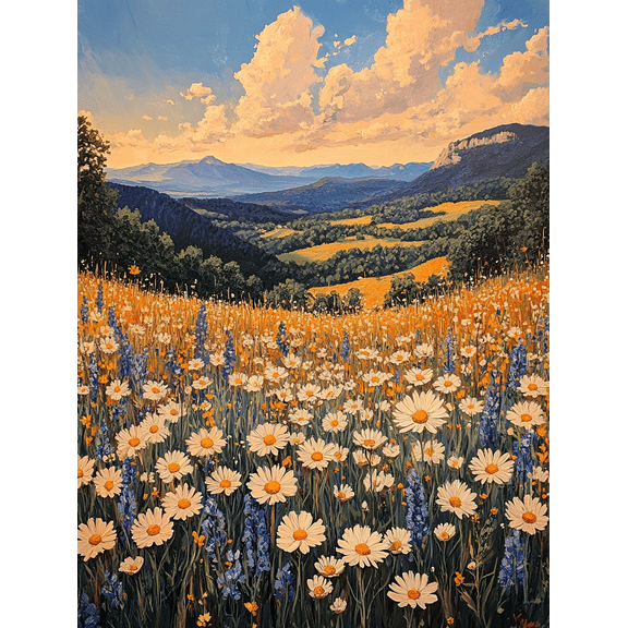 Daisy Meadow Landscape Canvas Painting,Suitable for Living Room,Bedroom,Office,Hallway,Dining Room Decoration
