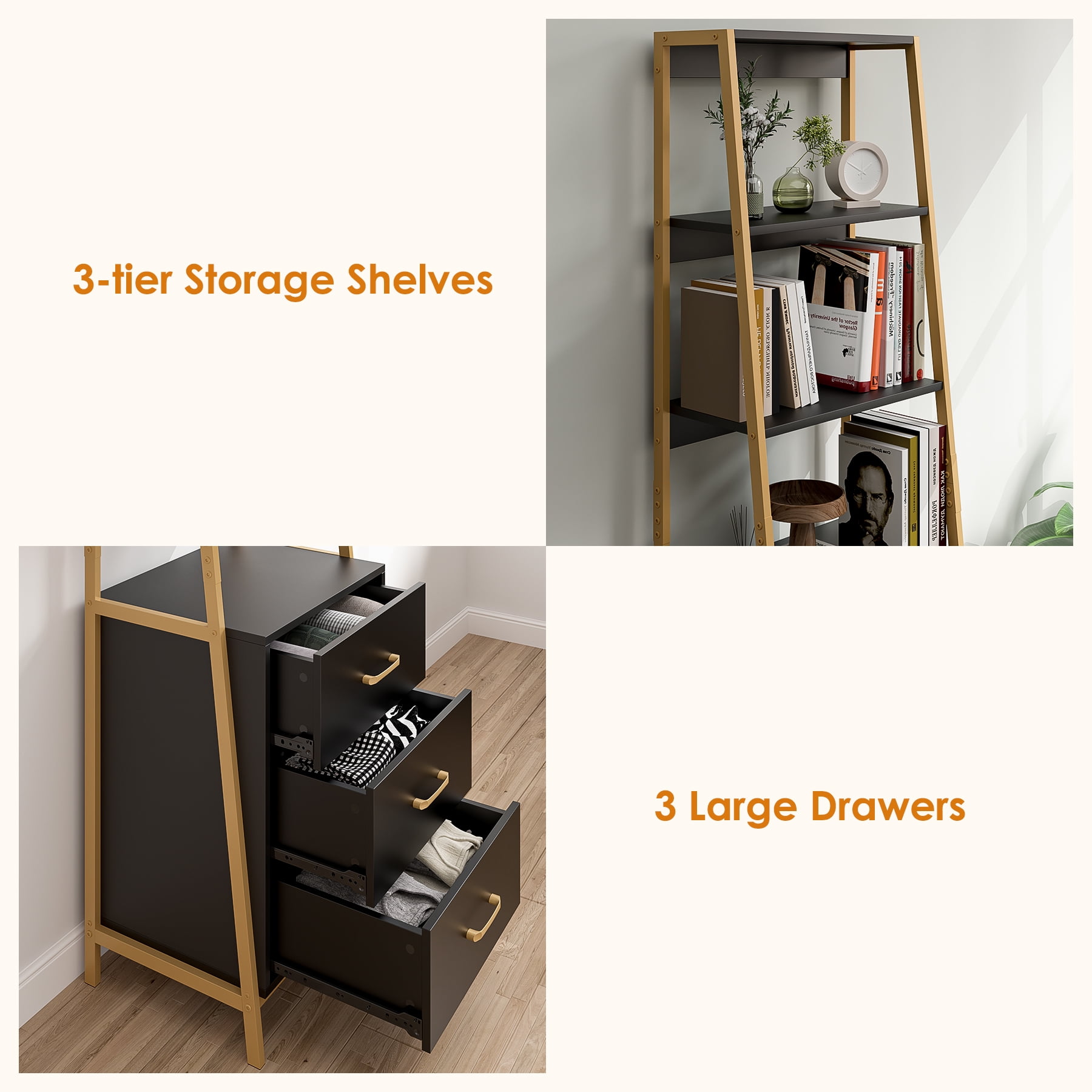Homfa Tall Modern Bookshelf, 3-Tier Display Shelf with 3 Homfa Tall Modern Bookshelf, 3-Tier Display Shelf with 3