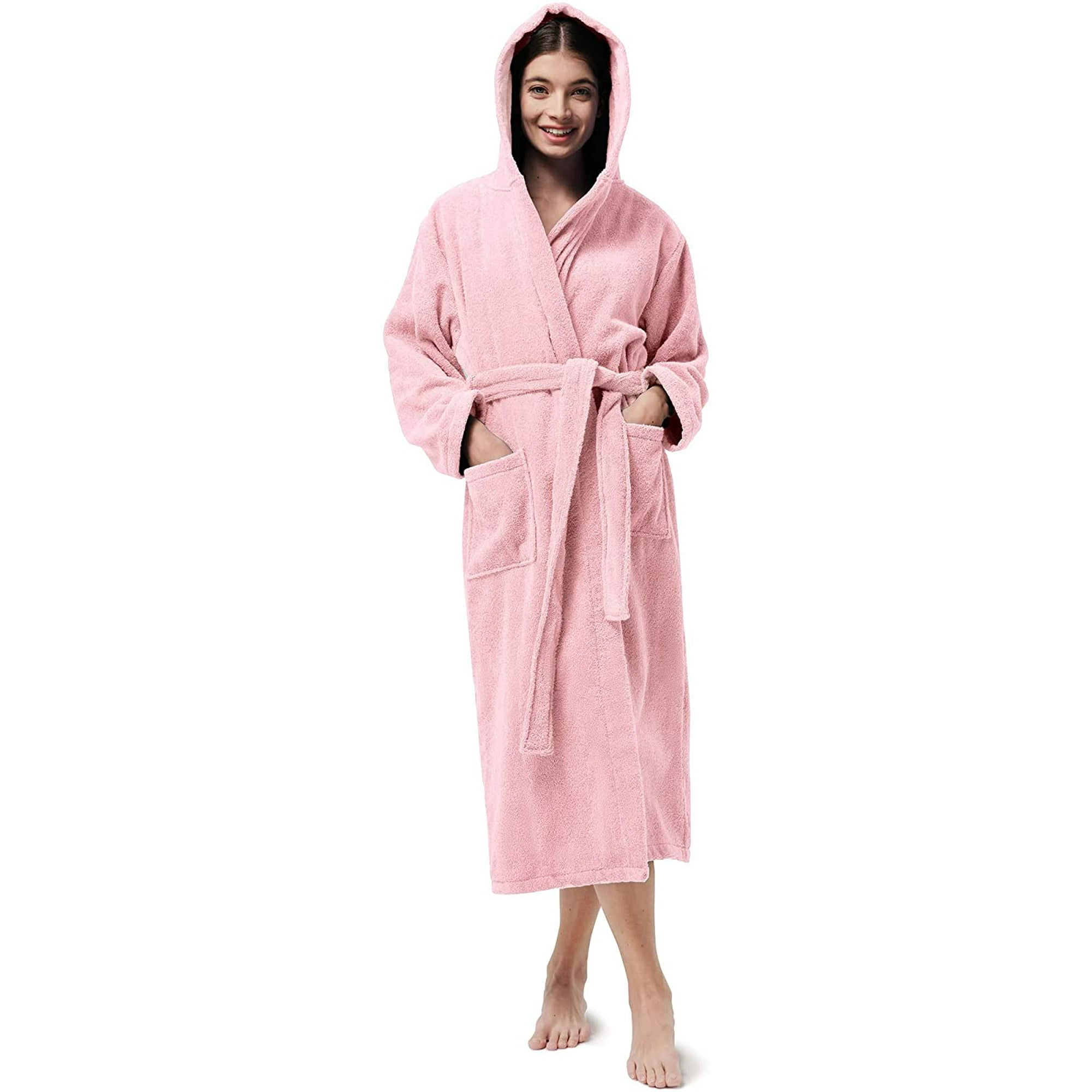 Women's Hooded Bath Robe Terry Cloth Long Cotton Bathrobe Femme