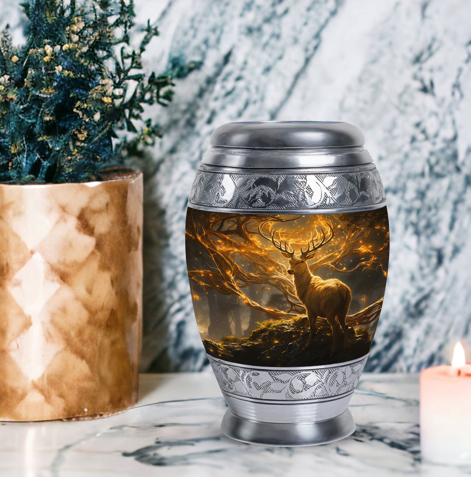 Funeral Handcrafted Brown Forest Urns For Human Ashes Men And Women - Large Memorial Urn For Human Ashes Adult Mom And Dad - Cremation Gift For Decorative - 10Inch And 200Lbs Include Velvet Bag
