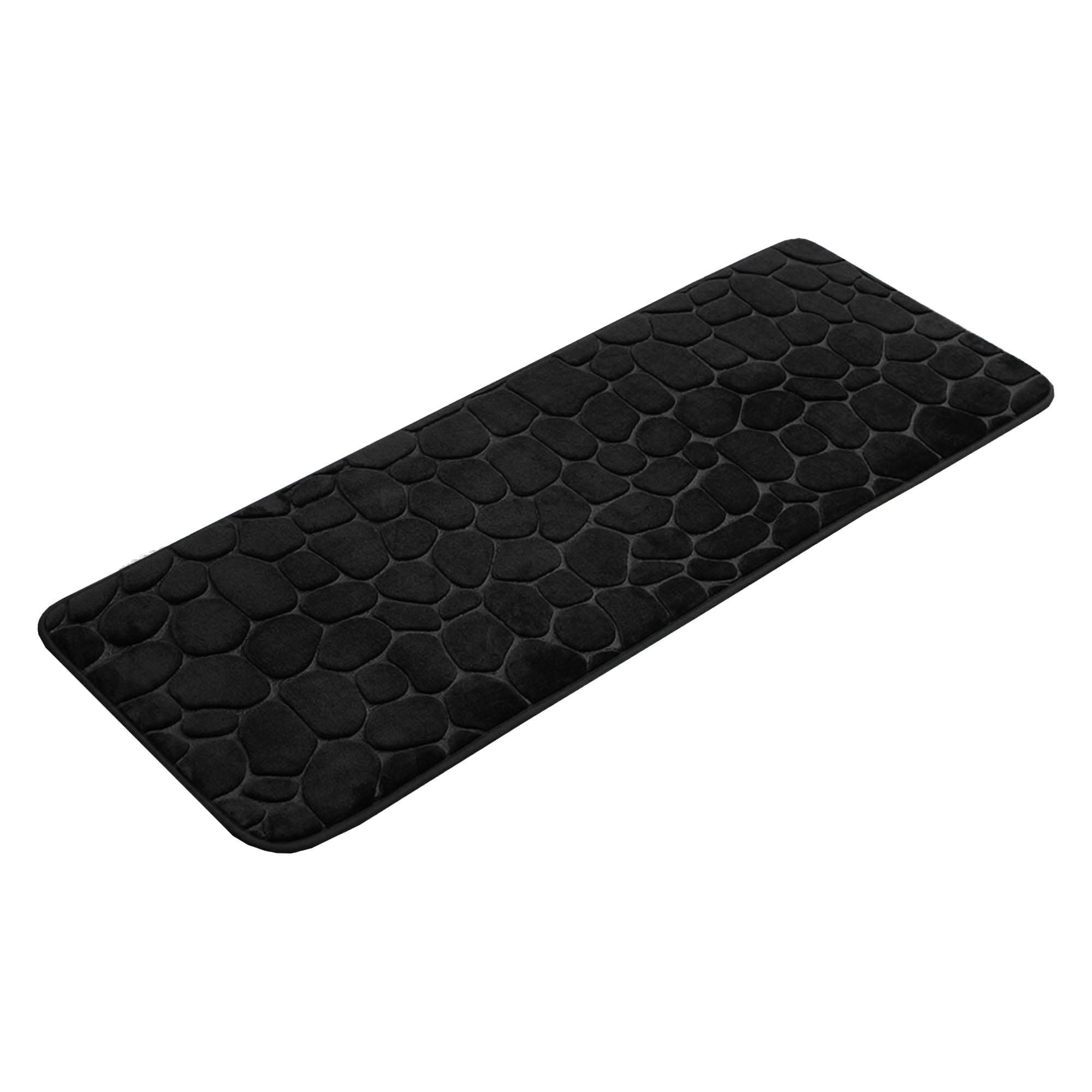 Black Bath Rug Runner Mat Memory Foam 3D Pebble 48"L x 18"W