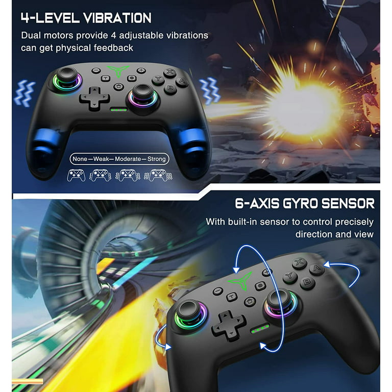 Switch Pro Controller for Nintendo Switch Controller/Switch Lite/OLED,  DinoFire Wireless Switch Controllers with RGB Light, Programmable, TURBO 