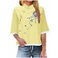 thumbnail image 2 of DDAPJ pyju Plus Size Linen Tops for Women Summer 3/4 Sleeve Chinese Frog Button Blouses Traditional Mandarin Collar Floral Embroidered Shirts Birthday Gifts Yellow XXL, 2 of 6
