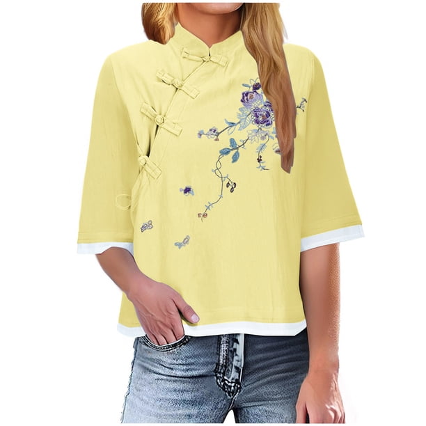 Mujeres Camisetas Sueltas Ajuste Más Tamaño Cuello en V Manga Corta Ropa de Cama Superior, Ligero Color Sólido Blusa Casual, Desgaste de Verano Transpirable, Tops de Túnica para las Mujeres Sueltas Aj