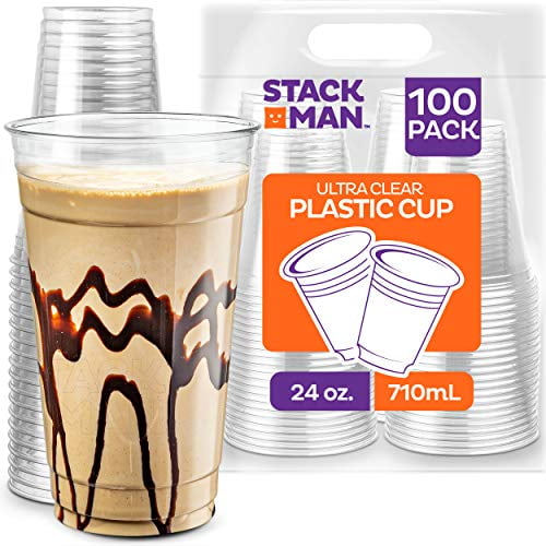 Stack Man [100 Pack 24 oz.] Clear Disposable Plastic