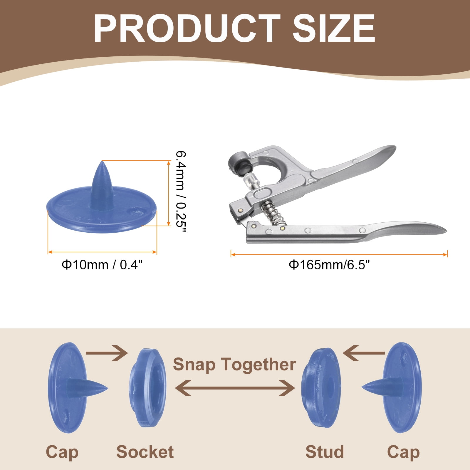 Uxcell Plastic Snaps Fasteners with Snap Pliers, 200 Set T3 Round Resin No-Sew Button Snap Fasteners Kit Dark Blue