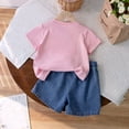 thumbnail image 4 of Baby Girl Outfits Summer Toddler Short Sleeve Bowknot Prints T Shirt Tops Denim Shorts Outfits Girls Clothes Pink, 4 of 7
