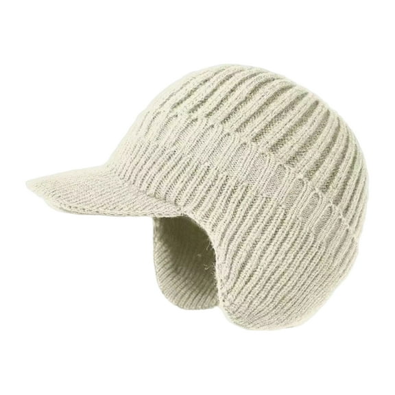 Yesbay Winter Ear Protection Hat with Ear Flaps Knitted Long Brim Keep Warm Thick Elastic Anti-slip Gift for Father Grandfather Outdoor Beanie